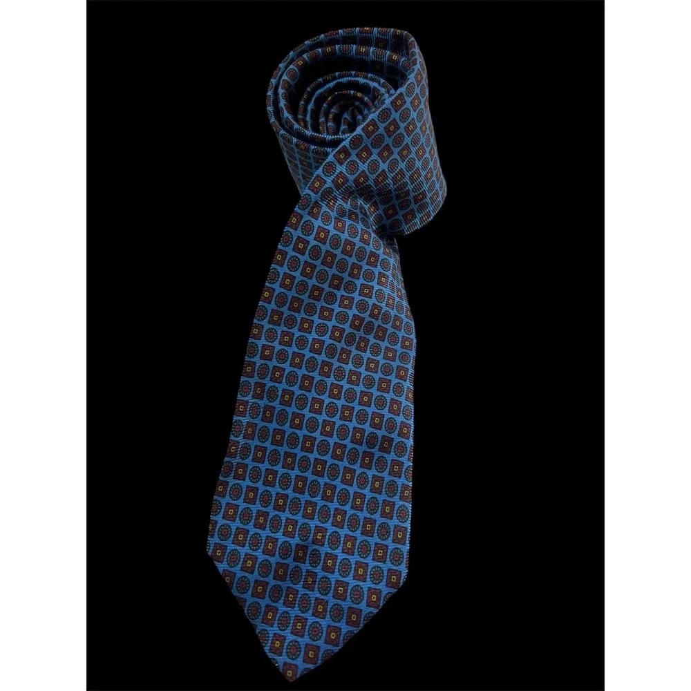 Brooks‎ Brothers Makers Silk Tie Vintage Blue Burgundy Geometric 26-05-22